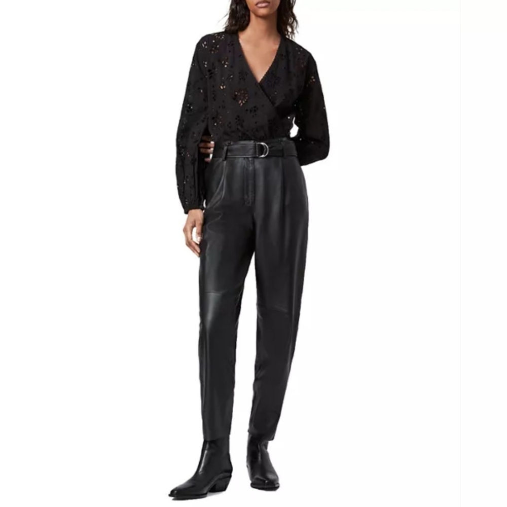 All Saints Black Amara Broderie Bodysuit, Eyelet Design, NWT, Size 6 - Picture 2 of 16
